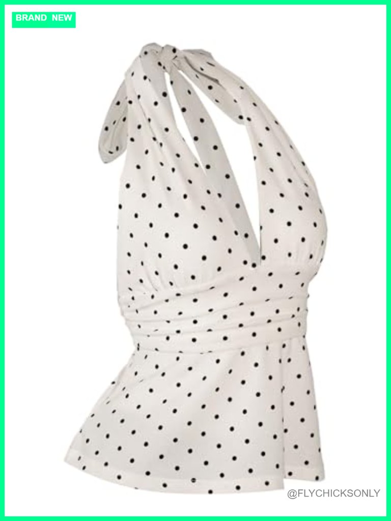 Vintage Polka Dot Halter Tank Top Sleeveless Tie Back Retro Y2k Top